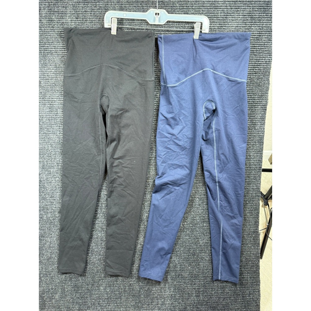2 Spanx Look At Me Now Seamless Leggings Bundle Black Navy Blue Womens Medium